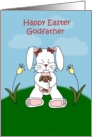 Girl easter bunny sitting on hill to godfather card