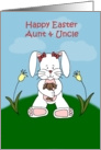 Girl easter bunny sitting on hill to aunt and uncle card