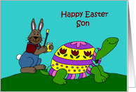 Colorful Easter turtle son card