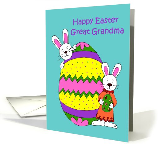Bunnies with easter egg for great grandma card (577001)