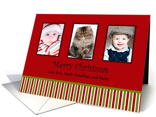 Red and green stripes christmas photo card 2 card (710110)