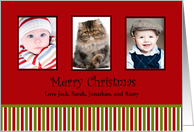 Red and green stripes christmas photo card 2 card