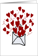 Lace envelope with floating hearts card