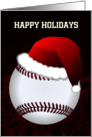 Baseball Ball with Santa Hat on Red Back Custom Text Blank Inside card