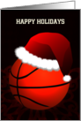 Basketball Ball with Santa Hat on Red Back Custom Text card