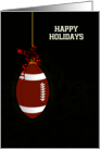 Hanging Football Ball Ornament with Red Bow on Green Back Custom Text card