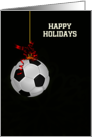 Hanging Soccer Ball Ornament with Red Bow Custom Text card