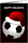 Soccer Ball Wearing Santa Claus Hat on Red Back Custom Text card