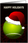 Tennis Ball Wearing Santa Claus Hat on Red Back Custom Text card