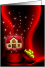 New House Coming Out of Gift Bix on Red Sparkle Like Back card