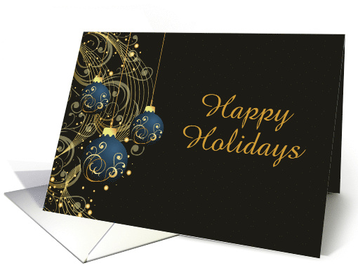 Gold and Blue Christmas Tree Ornaments Custom Text Blank Inside card