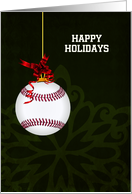 Hanging Baseball Ornament on Green Back Blank Inside card