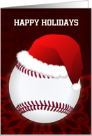 Baseball Ball with Santa Hat on Red Back Custom Text Blank Inside card