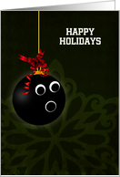 Hanging Bowling Ball Ornament on Green Back Custom Text card