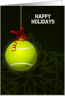 Hanging Tennis Ball Ornament with Red Bow Custom Text card