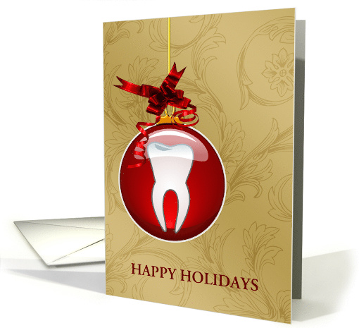 Hanging Red Ornament with Tooth Inside on Gold Back Happy... (879434)