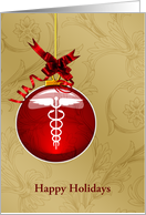 Red and White Medical Caduceus Symbol Ornament Custom Text card