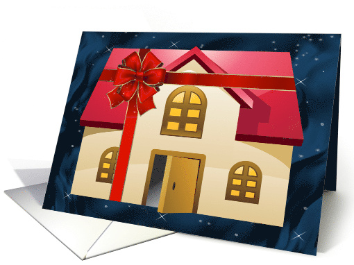 Real Estate House Wrapped in Red Gift Bow Happy Holidays card (879459)