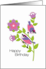 Bird and Flower Birthday Pink and Purple card