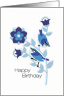 Bird and Flower Birthday Blue and White card