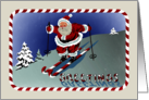 Vintage Santa Hits the Ski Slopes on His Candy Cane Skis card