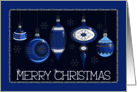 Blue Christmas Ornaments on Blue Background card