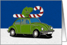 Vintage Retro Car with Giant Candy Cane on the Roof card