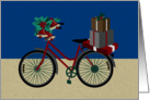 Simple Bicycle Decorated with Bells Holly and Presents card