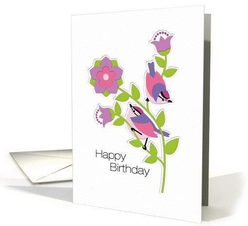 Bird and Flower Birthday Pink and Purple card (1044789)