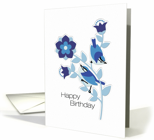 Bird and Flower Birthday Blue and White card (1044791)
