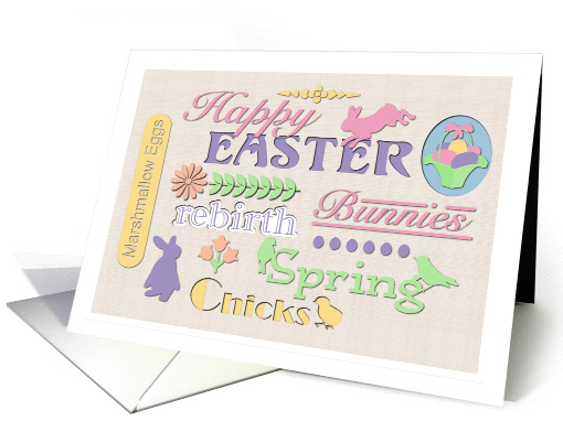 Happy Easter with Text Bunnies Chicks Eggs and Flowers card (1066589)