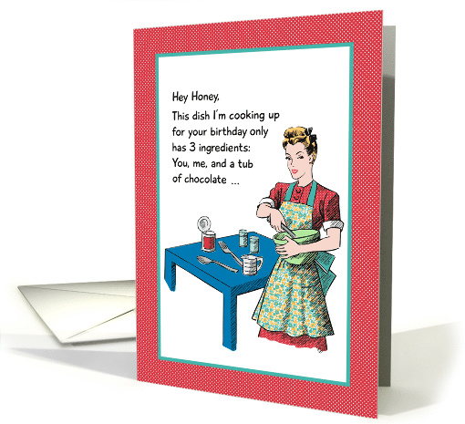 White Retro Housewife Cooking Up Sexy Birthday card (1071349)