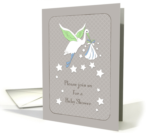 White Stork Flying Among Stars with a Baby Bundle card (1088040)