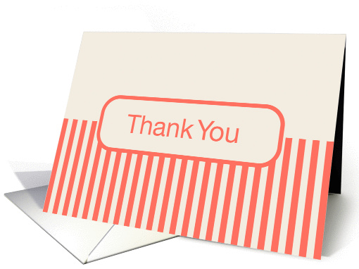 Off White Cream with Coral Stripes Blank Inside Thank You card