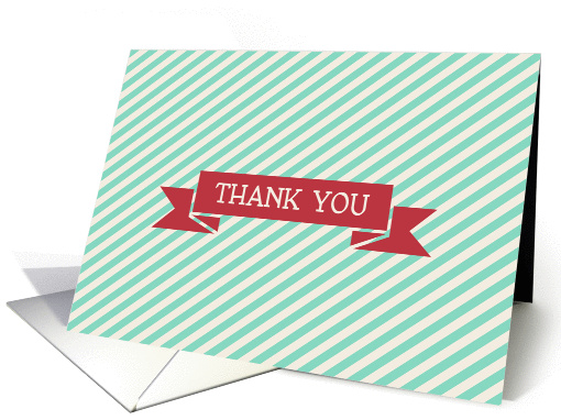 Cream Aqua Stripe with Red Ribbon Thank You card (1227240)