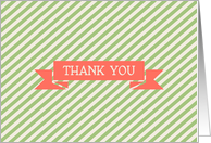 Cream Green Lime Stripe with Coral Ribbon Thank You Blank Inside card
