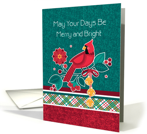 Merry and Bright Christmas Cardinal with Bells card (1750650)