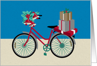 Simple Bicycle Decorated with Bells Holly and Presents card