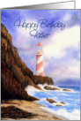 Happy Birthday Father, Lighthouse, Rocks, Beach card