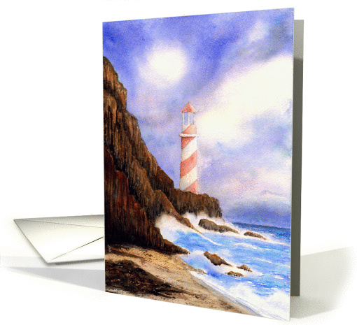 Happy Birthday Grandpa Art Card, Lighthouse, Rocks, Beach card