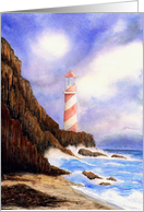 Happy Birthday Grandpa Art Card, Lighthouse, Rocks, Beach card