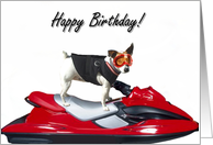 Happy Birthday Jack Russel Terrier on a jetski card