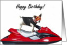 Happy Birthday Jack Russel Terrier on a jetski card