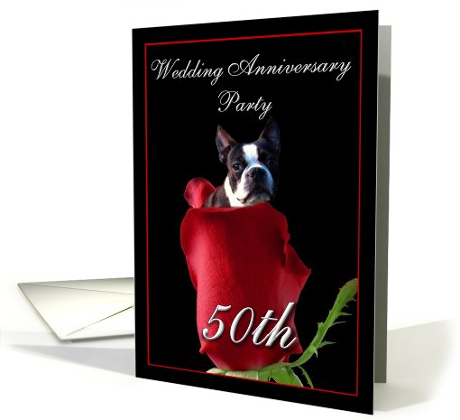 50th wedding anniversary invitation Boston Terrier card (451217)