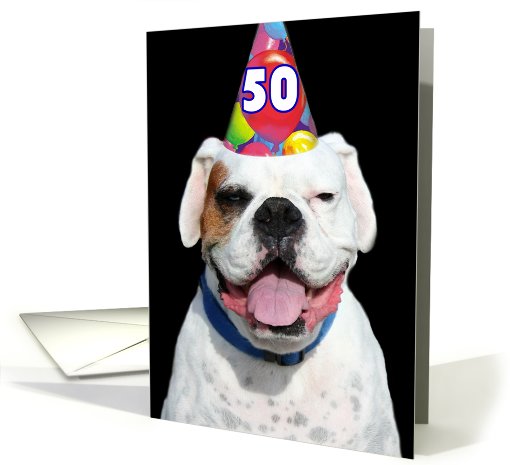 50th Birthday Party Invitation white boxer dog card (481316)