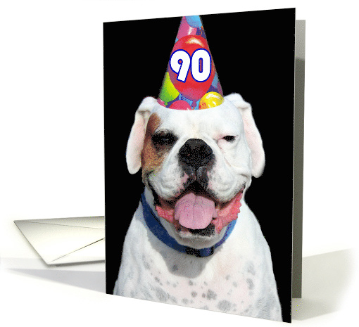 90th Birthday Party Invitation white boxer dog card (482430)