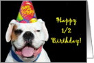 Happy 1/2 Birthday White Boxer Dog card
