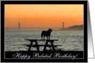 Happy Belated Birthday Dog in sunset card