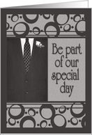 Groomsman Invitation, Men’s Suit in Black & Gray card