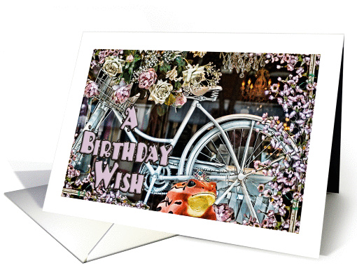 A Birthday Wish - Frog Prince with Bicycle and Roses card (883407)